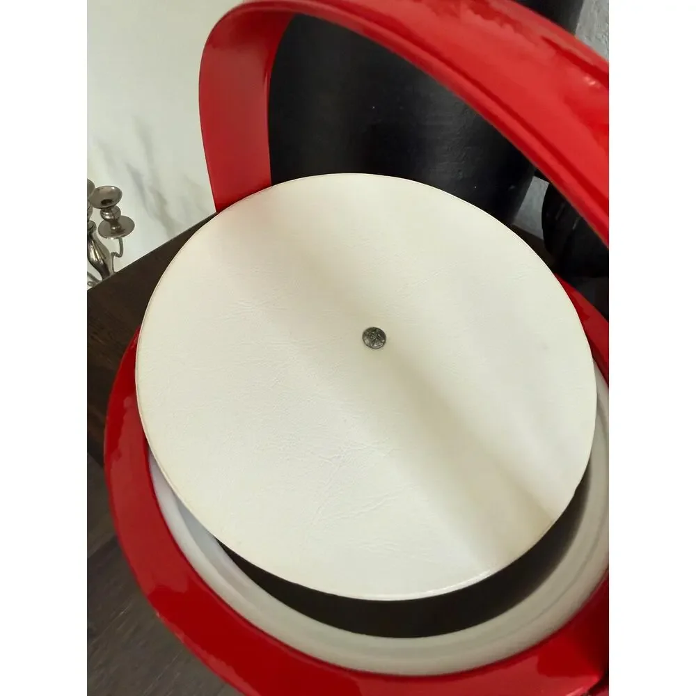 Vintage Red White Polka Dot Ice Bucket Retro Vinyl Barware Mid Century Style
